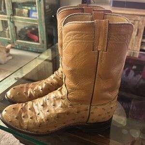 Justin - Men’s Full Quill Ostrich Roper Boots - Size 10 1/2 D - Cognac (Tan)
